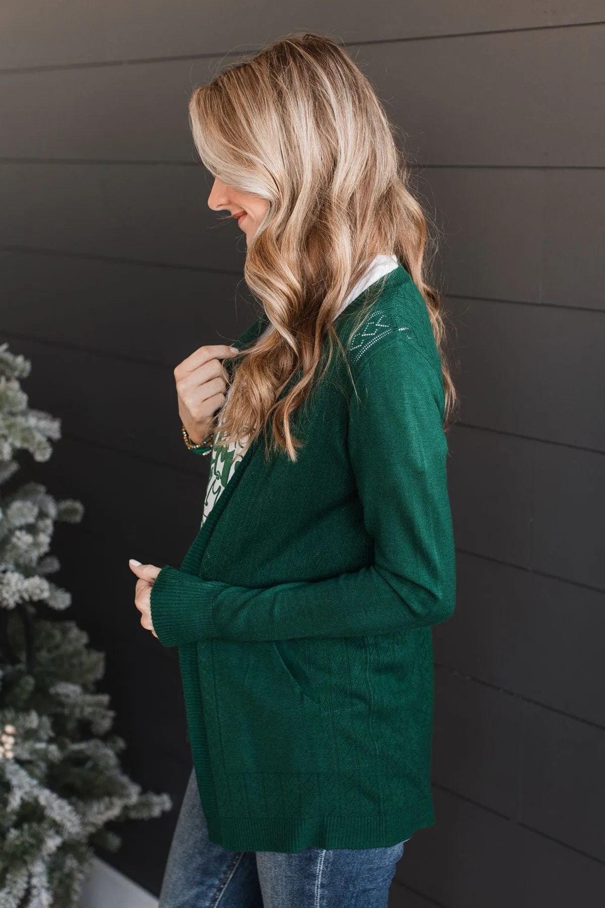 Found Myself Open Front Knit Cardigan- Wintergreen