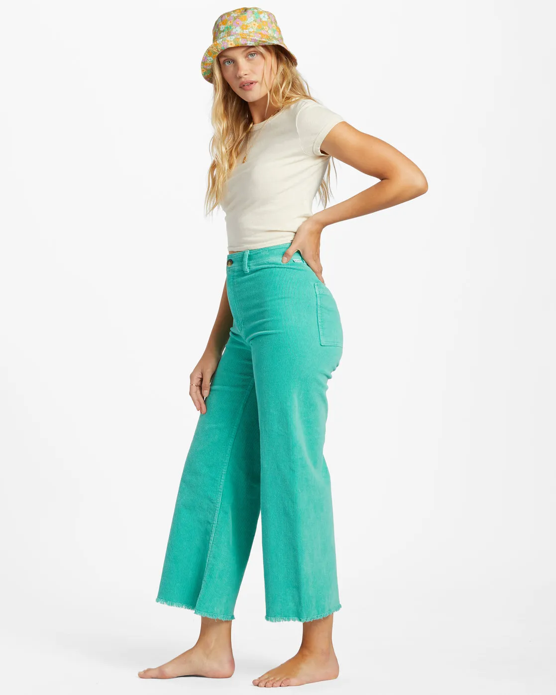 Free Fall Wide-Leg Corduroy Pants - Bright Lagoon