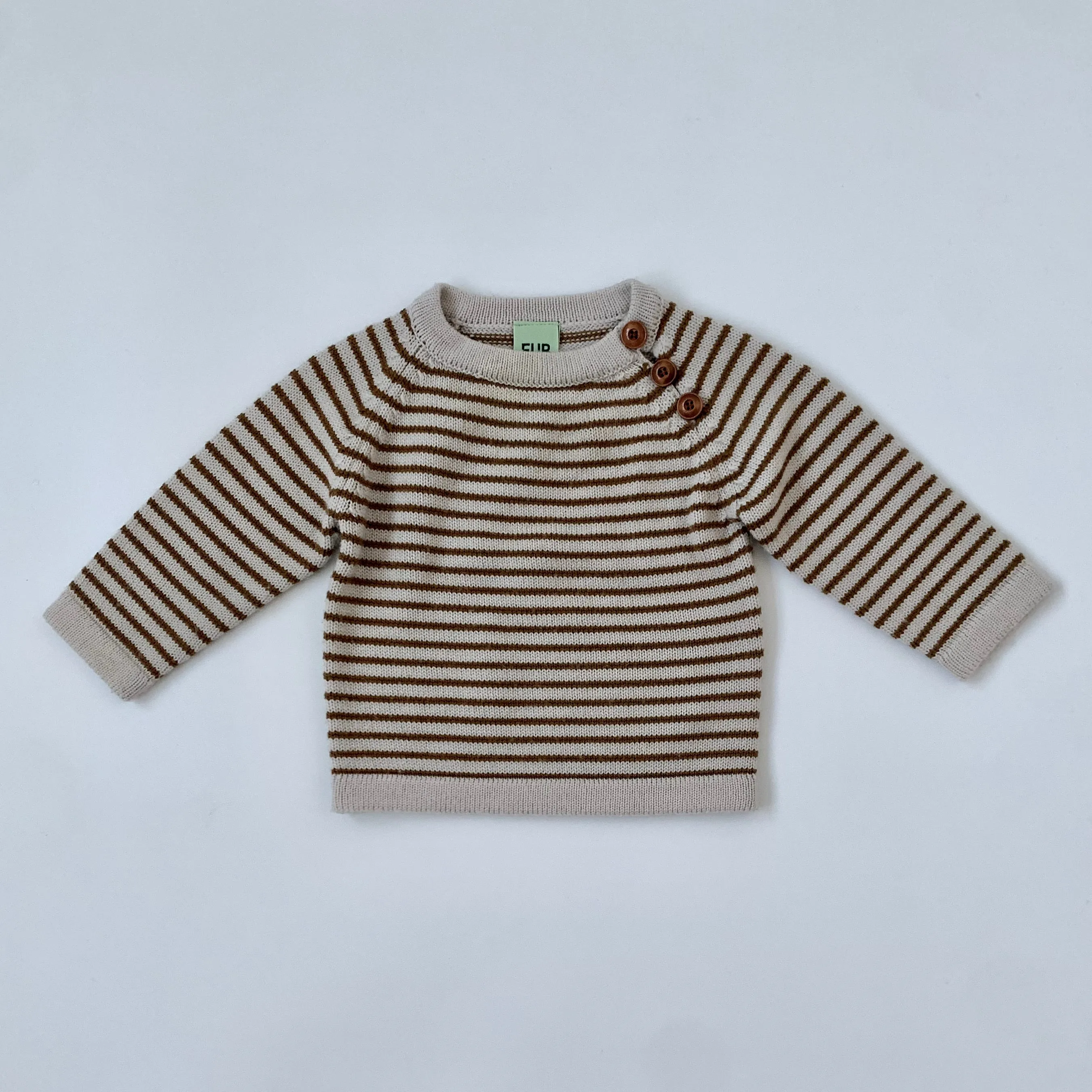 FUB Ochre And Cream Stripe Wool Jumper: 6 Months