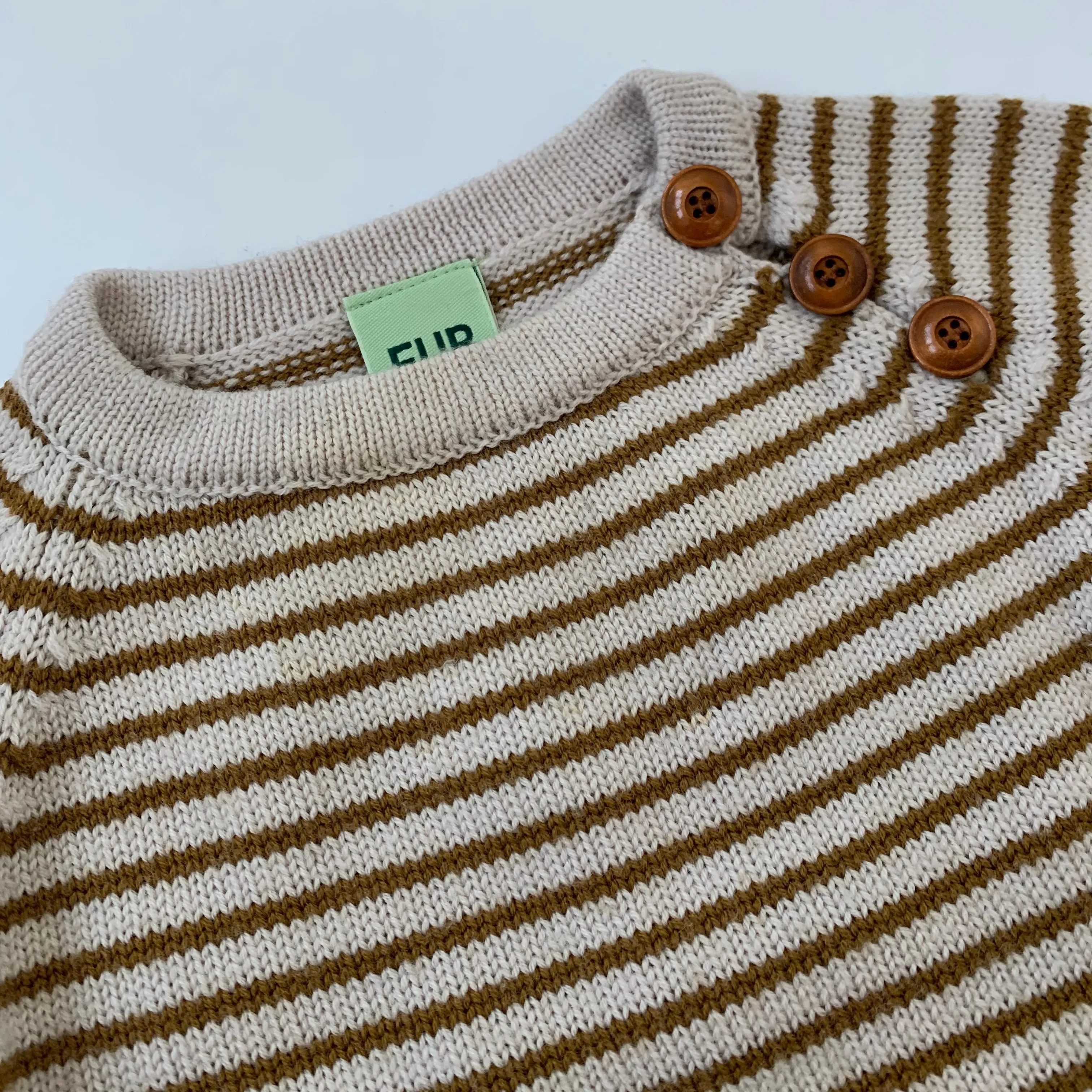 FUB Ochre And Cream Stripe Wool Jumper: 6 Months