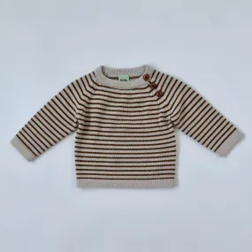 FUB Ochre And Cream Stripe Wool Jumper: 6 Months