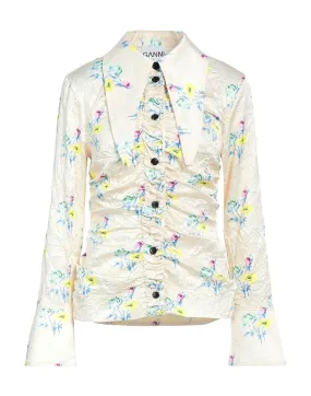 Ganni  |Flower Patterns Long Sleeves Logo Shirts & Blouses