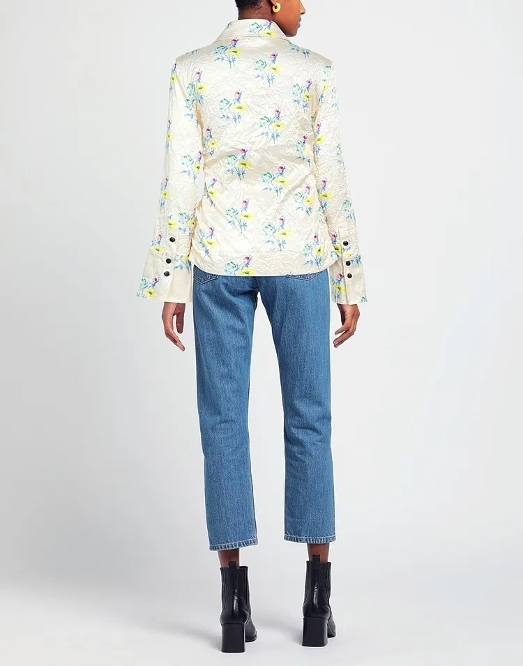 Ganni  |Flower Patterns Long Sleeves Logo Shirts & Blouses