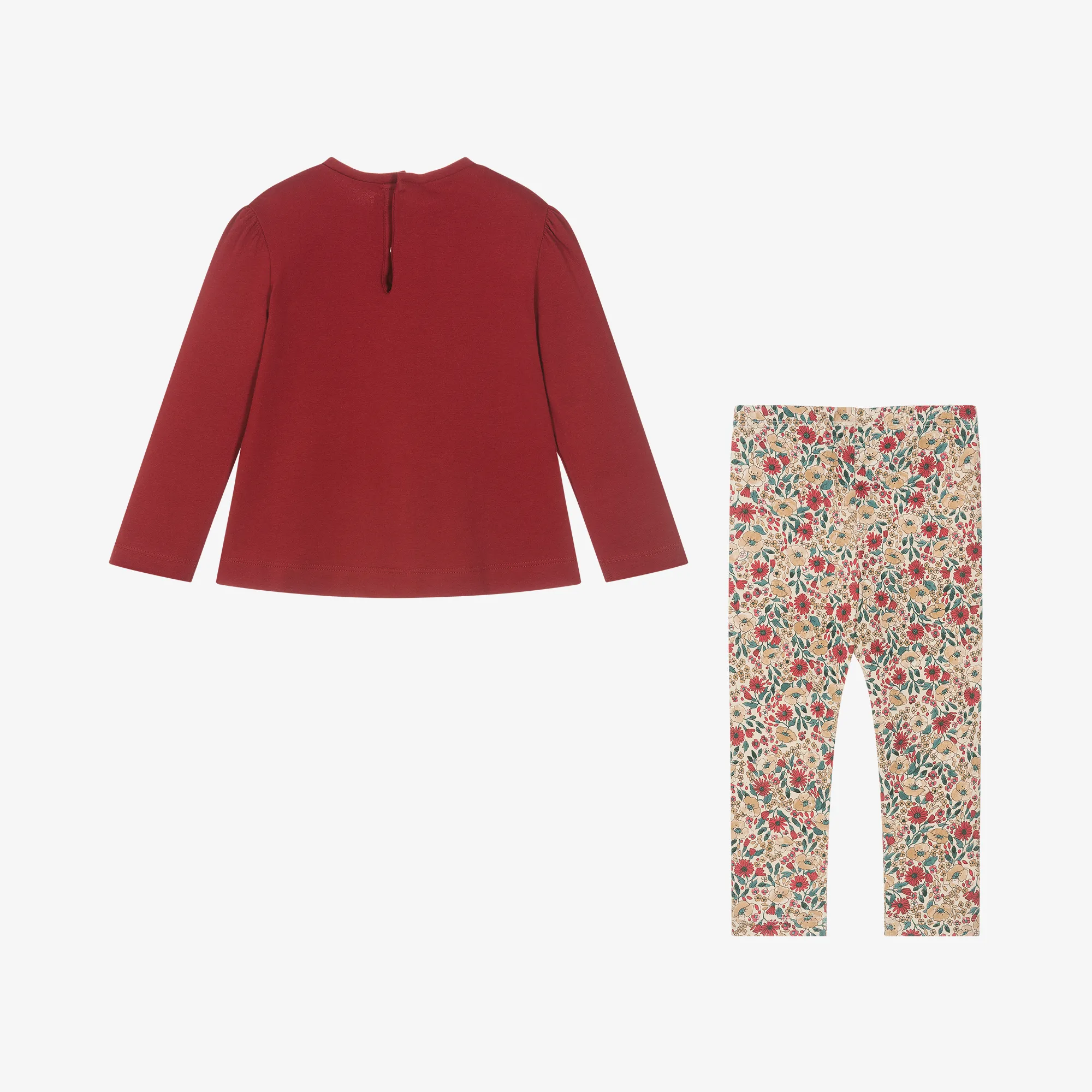 Girls Red Cotton Floral Leggings Set