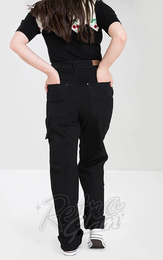 Hell Bunny Carpenter Black Denim Jeans - S left only