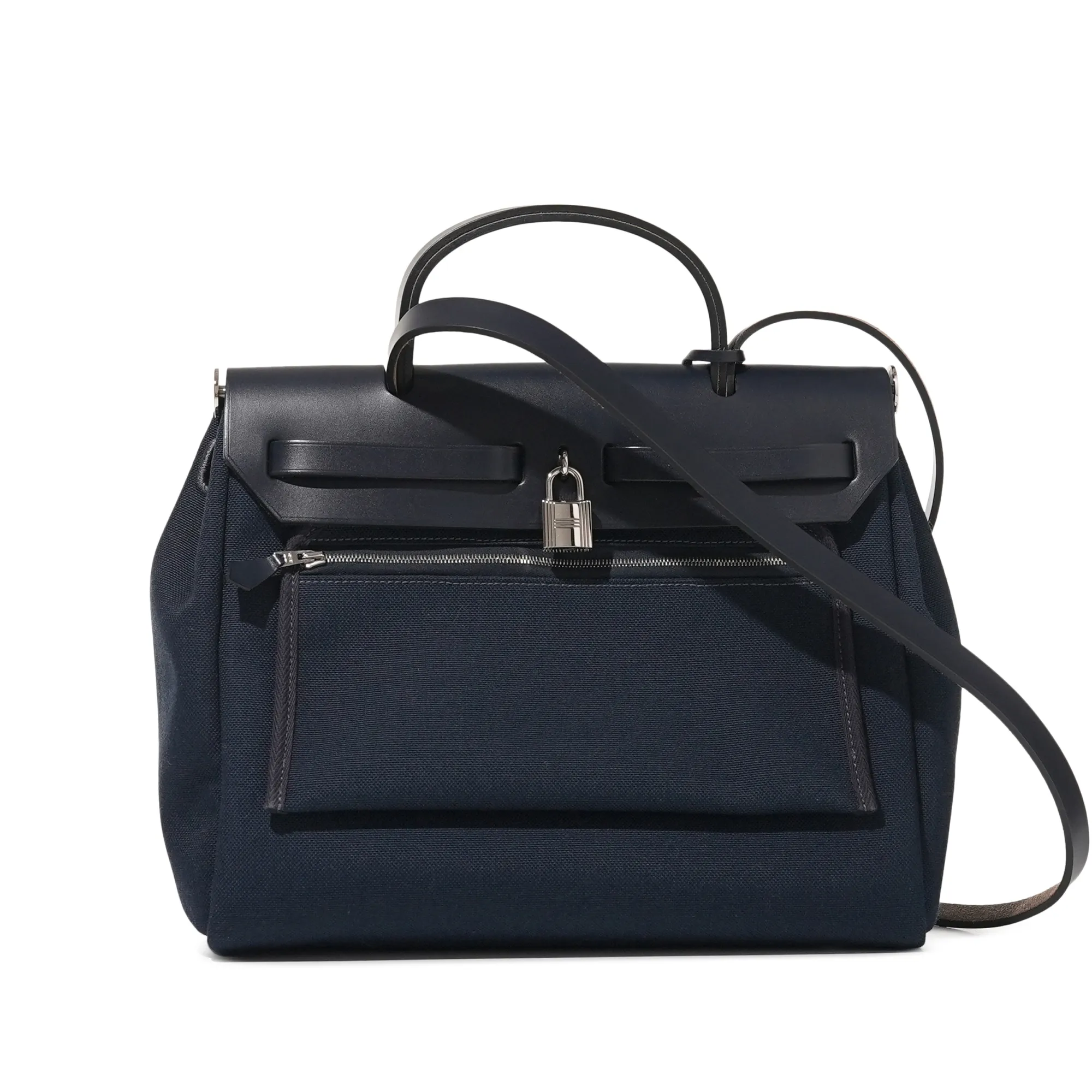 Hermès Bleu Indigo Vache Hunter and Bleu Marine Toile Herbag Zip 31 Palladium Hardware, 2020