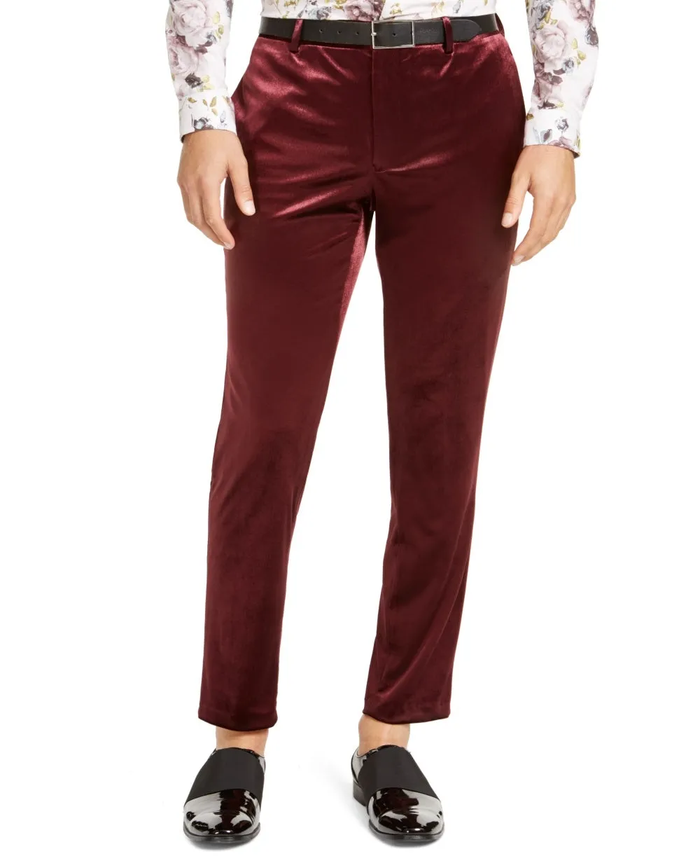 INC International Concepts Men's Flat Front Tapered Straight Fit Pants Red Size 36X32