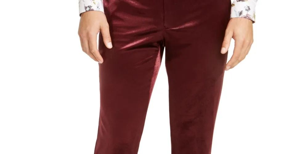 INC International Concepts Men's Flat Front Tapered Straight Fit Pants Red Size 36X32