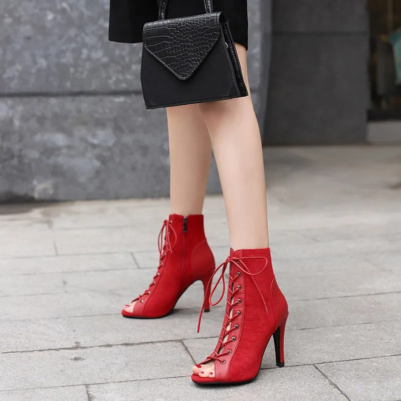 Indoor Dance Fashion High Heel Peep Toe Gladiator Boot Shoes for Women