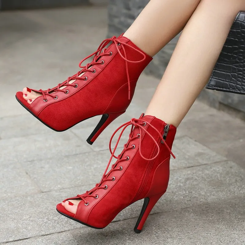 Indoor Dance Fashion High Heel Peep Toe Gladiator Boot Shoes for Women