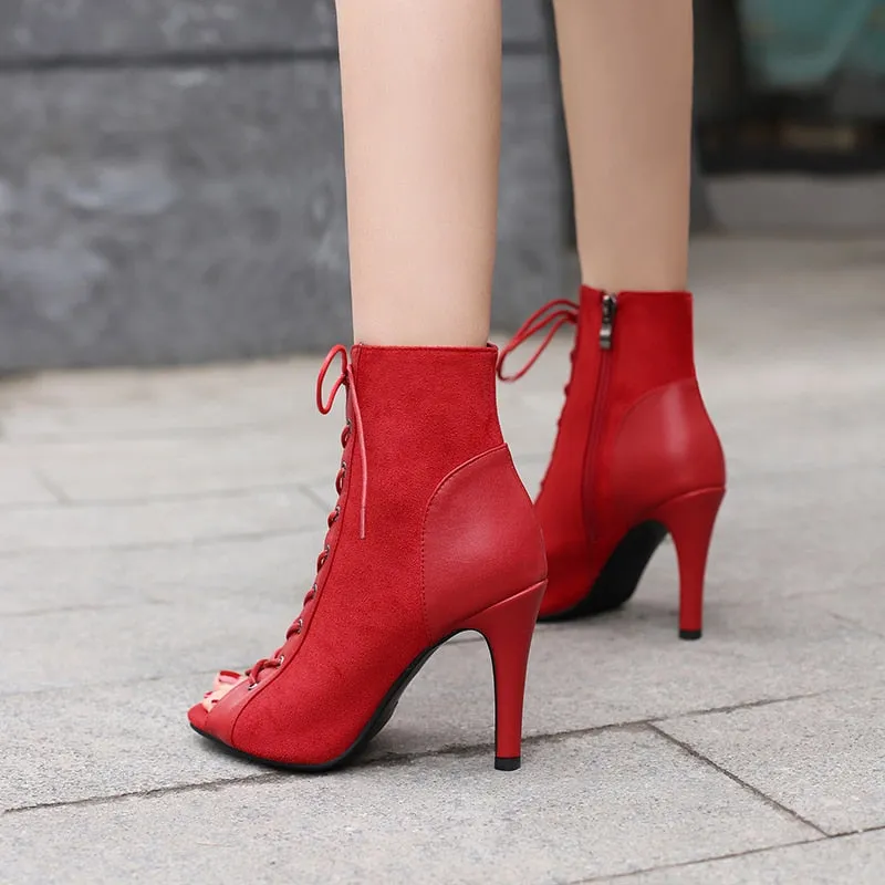 Indoor Dance Fashion High Heel Peep Toe Gladiator Boot Shoes for Women