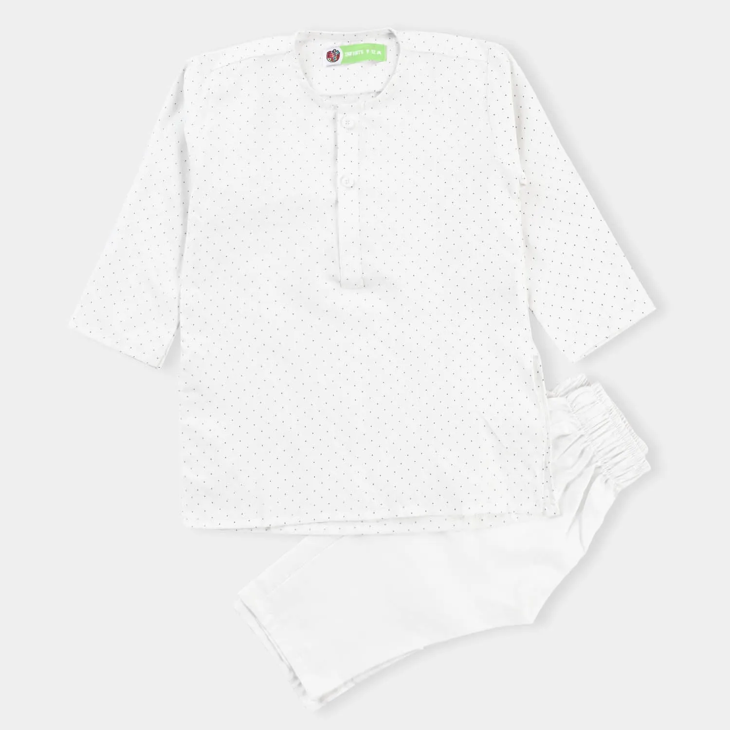 Infants Boys Poly Viscose Shalwar Suit Dots -White