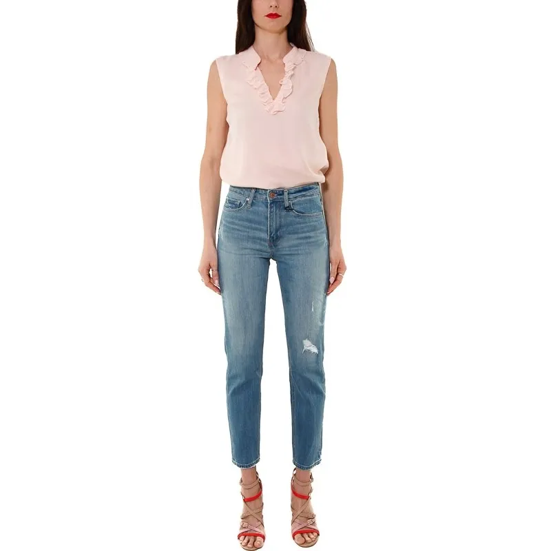 JEANS A VITA ALTA GAMBA DRITTA CON STRAPPO, BLU