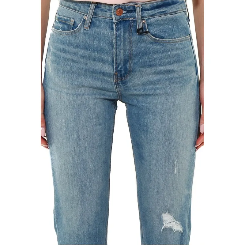 JEANS A VITA ALTA GAMBA DRITTA CON STRAPPO, BLU