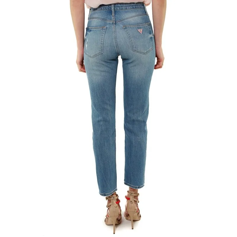 JEANS A VITA ALTA GAMBA DRITTA CON STRAPPO, BLU