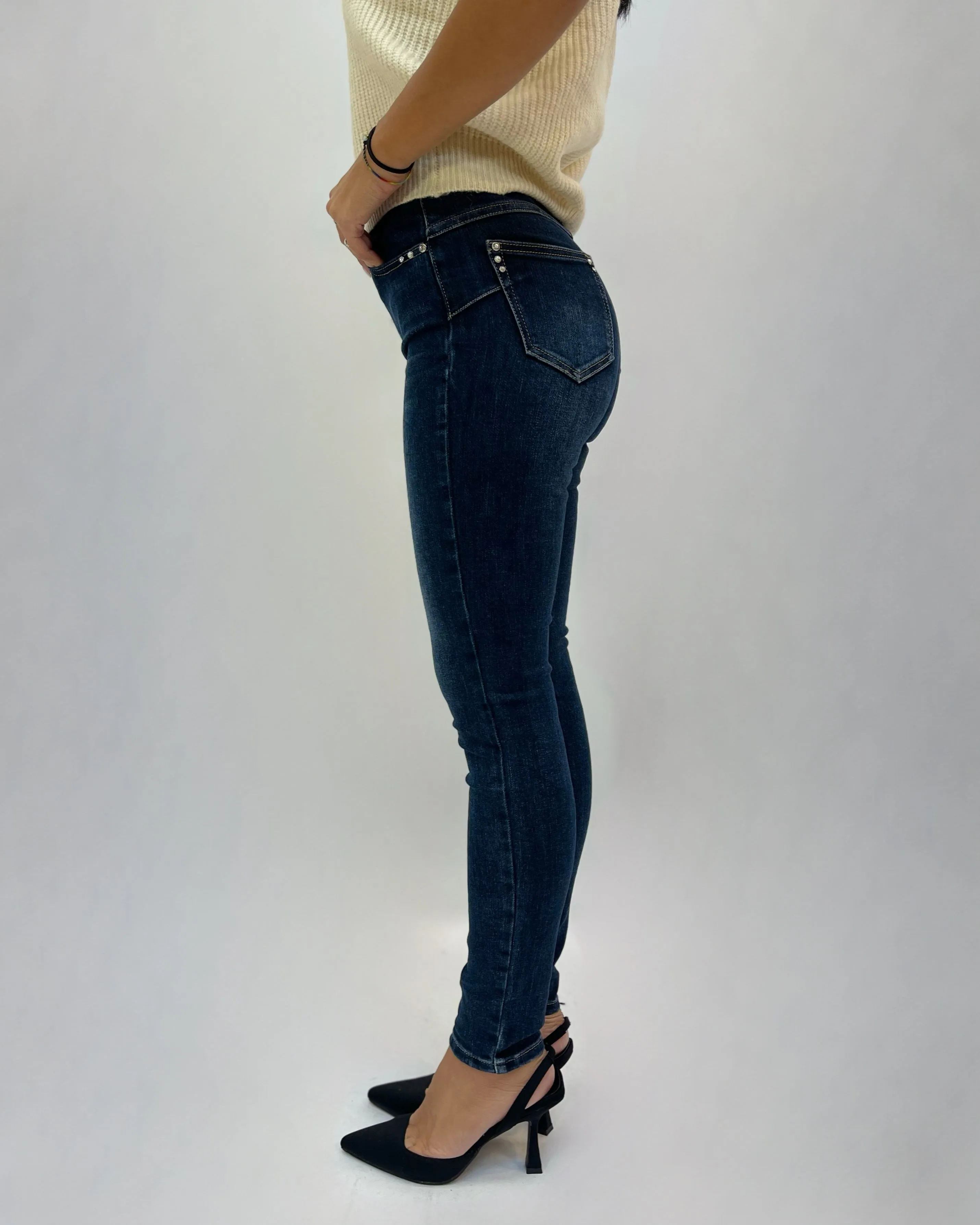 Jeans skinny con strass Miss Bonbon