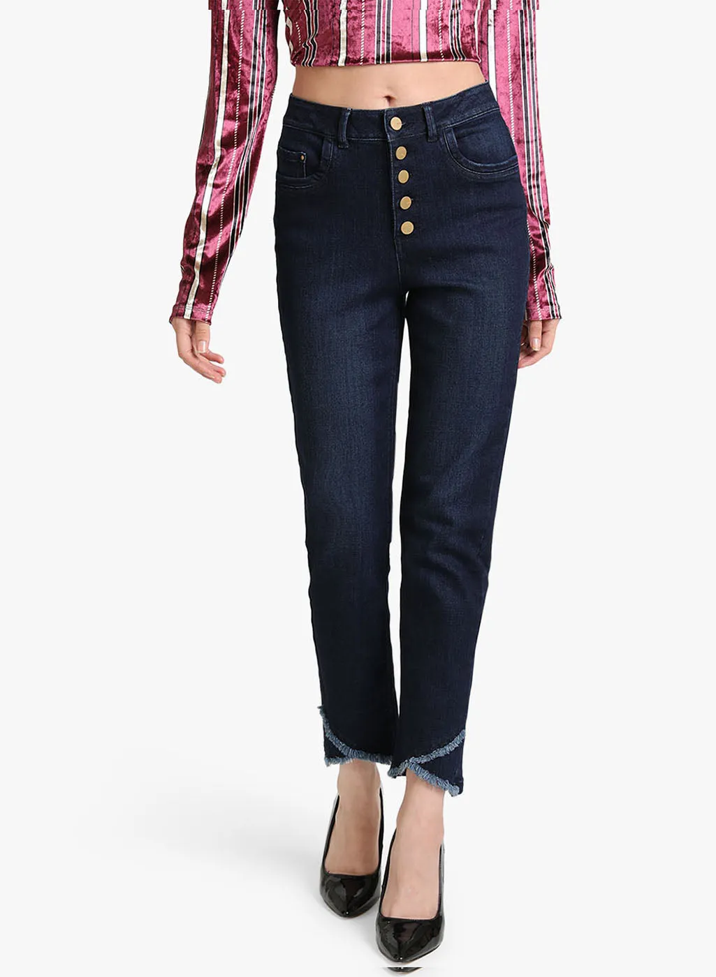 Jeans With Cross Fringes At The Hem