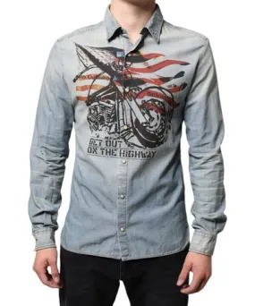 John Galliano blue Printed Cotton blue Long Sleeves Men's Shirt