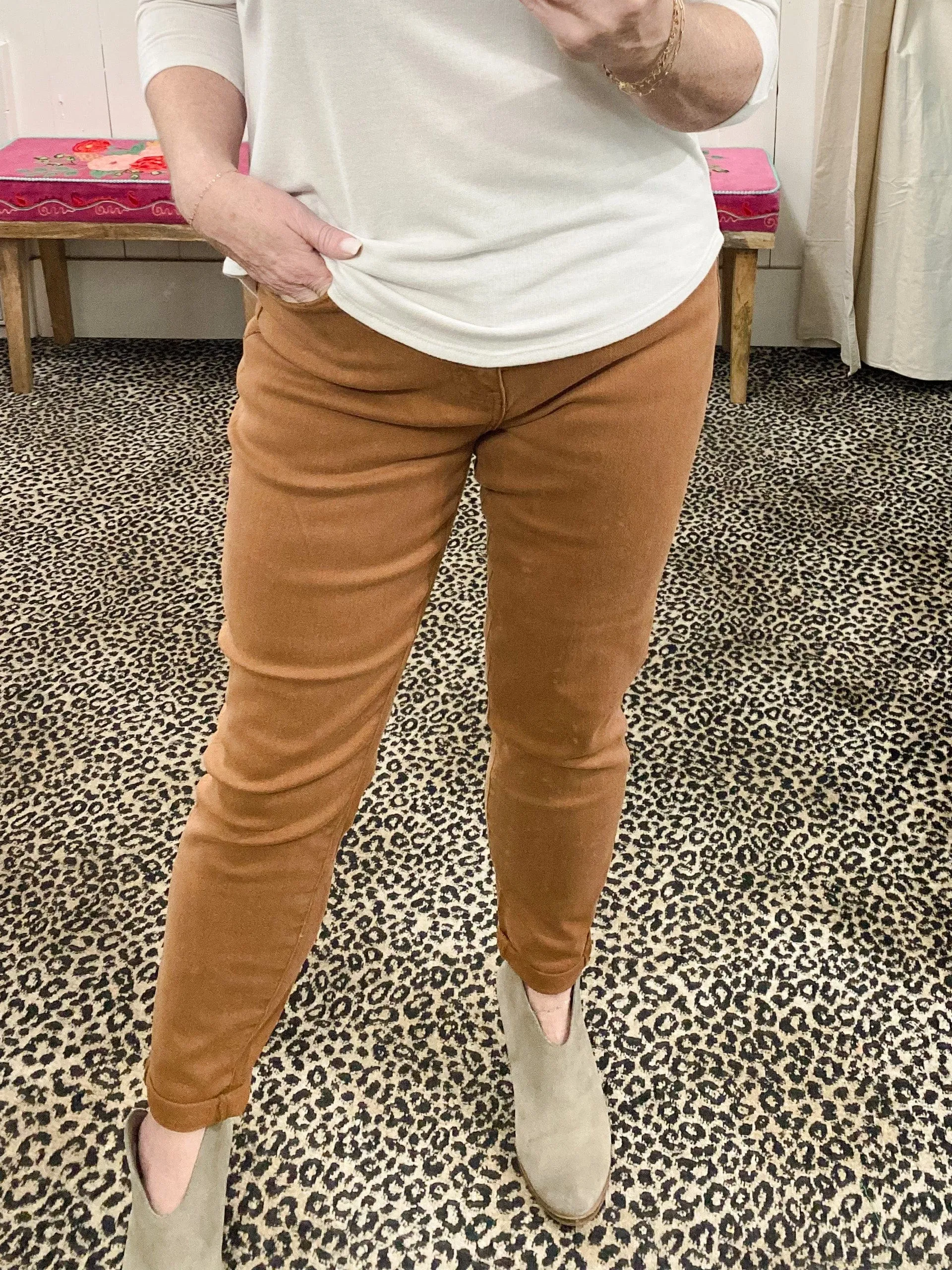 Judy Blue High Waist Slim Boyfriend-Brown