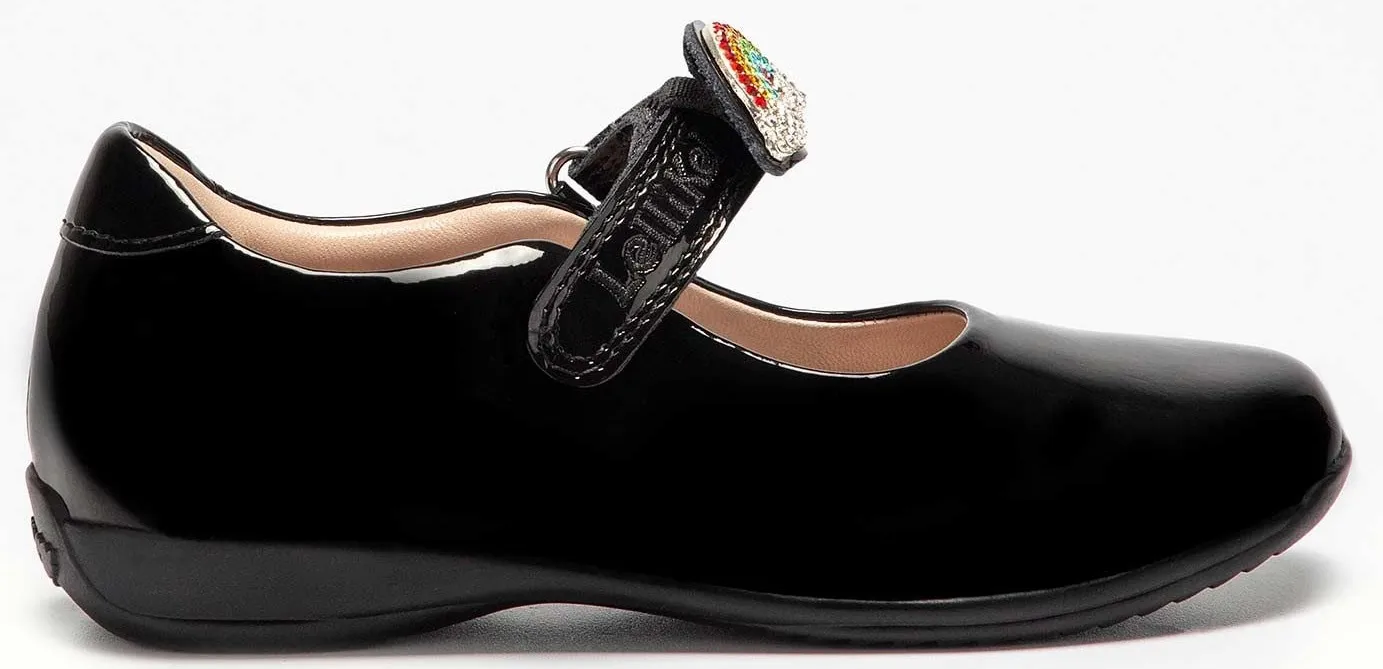 LELLI KELLY LK8114 BRITE 2 RAINBOW SCHOOL SHOES F FIT BLACK PATENT