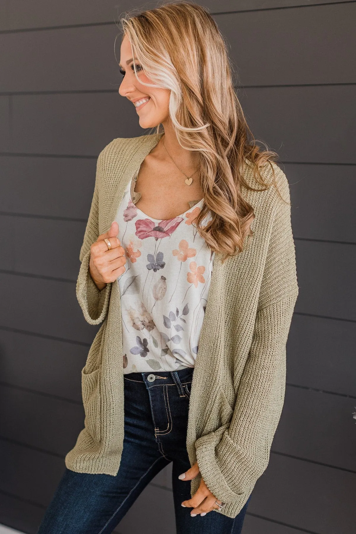 Lighten The Mood Knit Cardigan- Light Olive