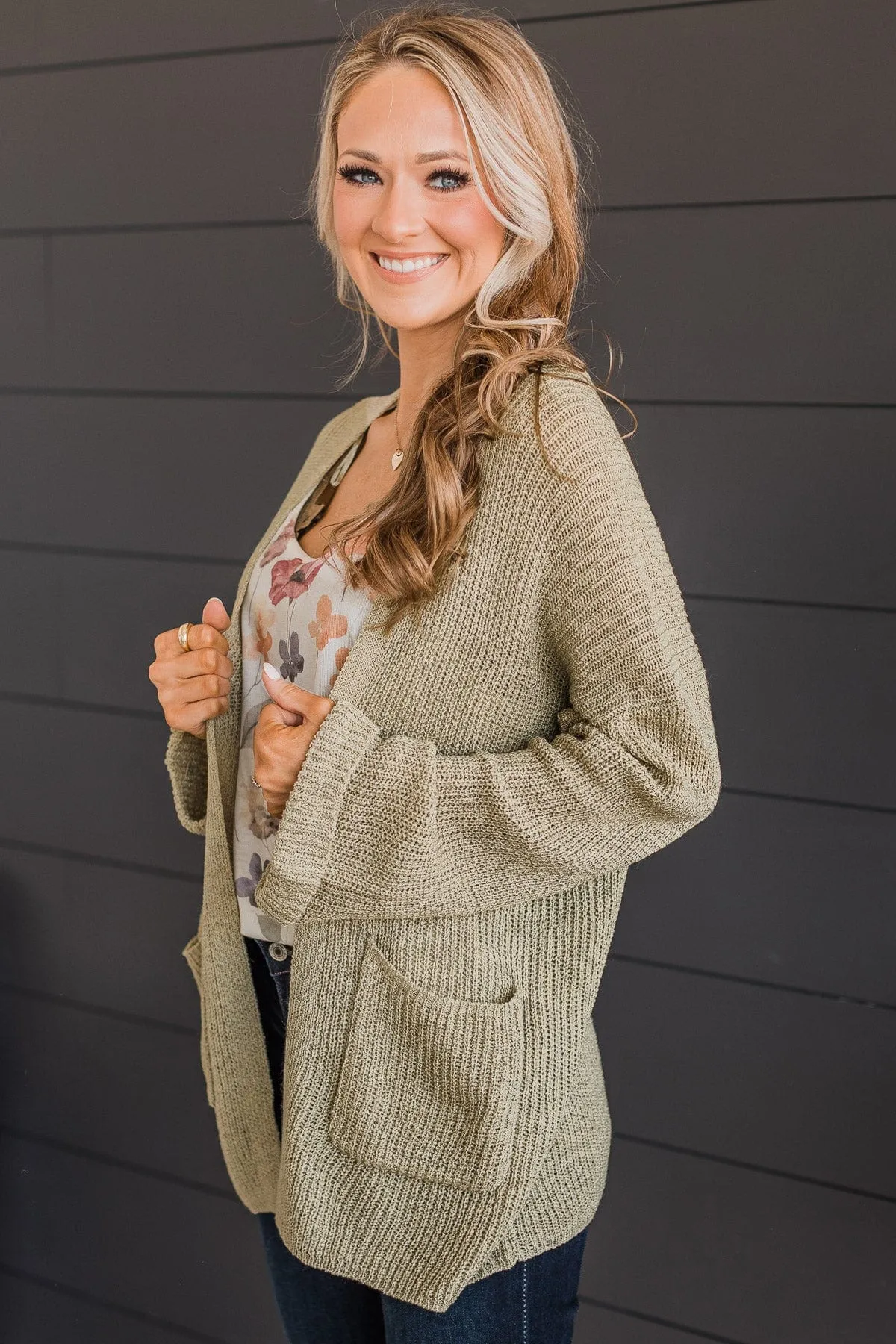 Lighten The Mood Knit Cardigan- Light Olive