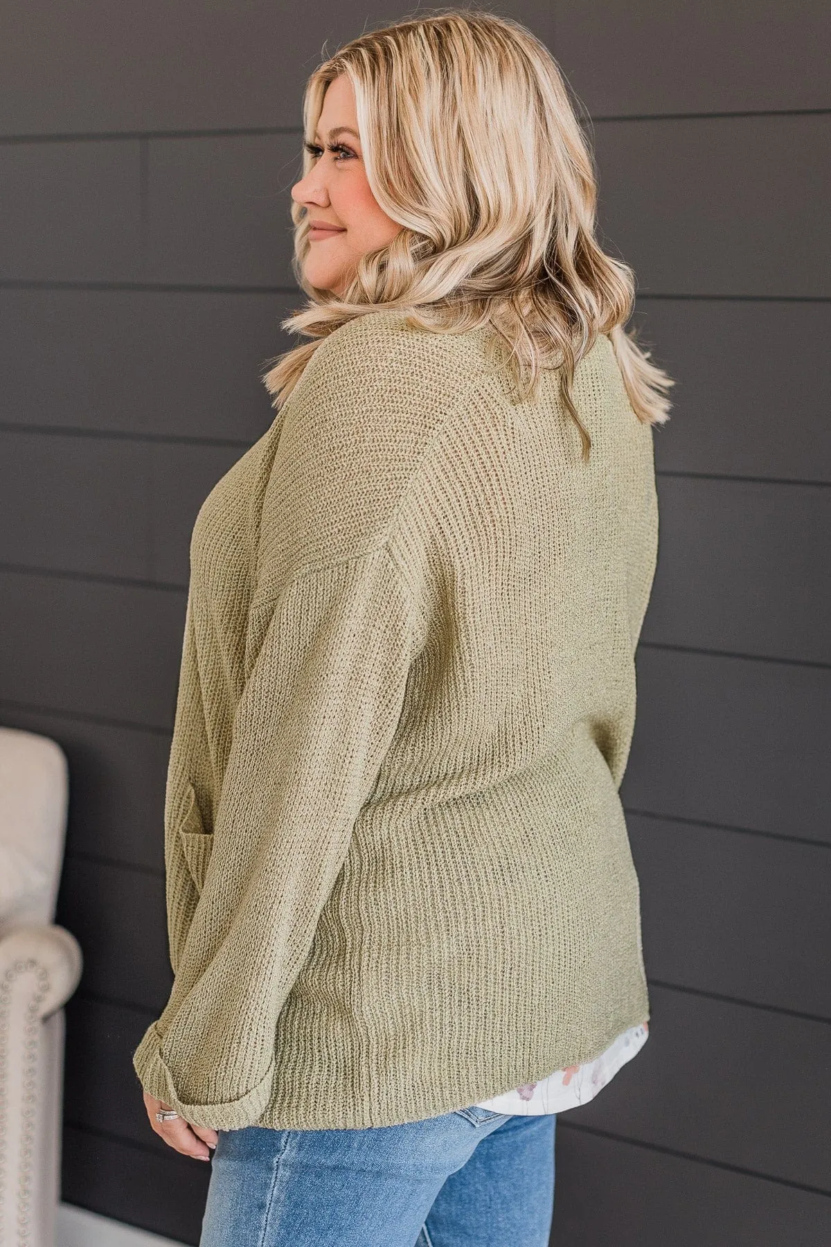 Lighten The Mood Knit Cardigan- Light Olive