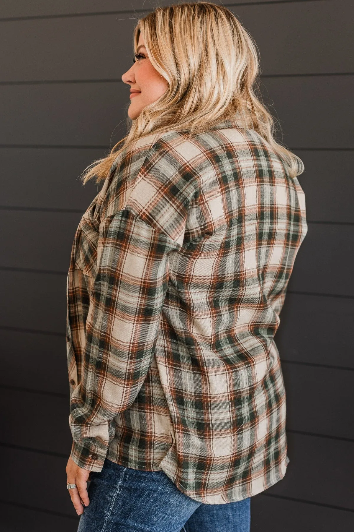 Like Clockwork Plaid Button Top- Hunter Green