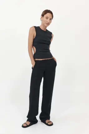 Low Waist Raw Edge Pants - Black