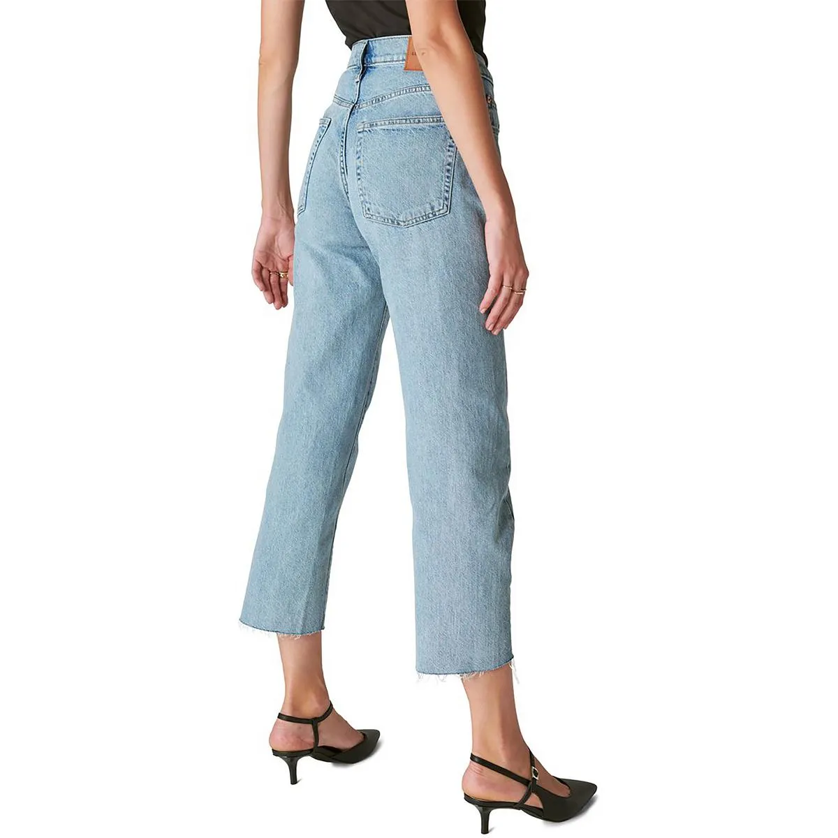 Lucky Brand Womens 90s Loose High-Rise Raw Hem Cropped Jeans