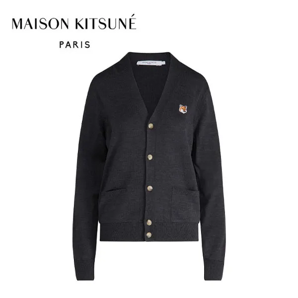 MAISON KITSUNE  |Casual Style Wool Long Sleeves Logo Cardigans