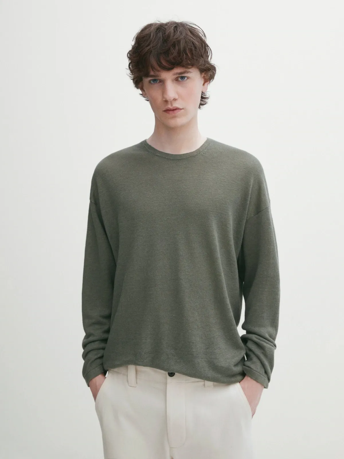 Massimo Dutti  |Linen Long Sleeves Plain Sweaters