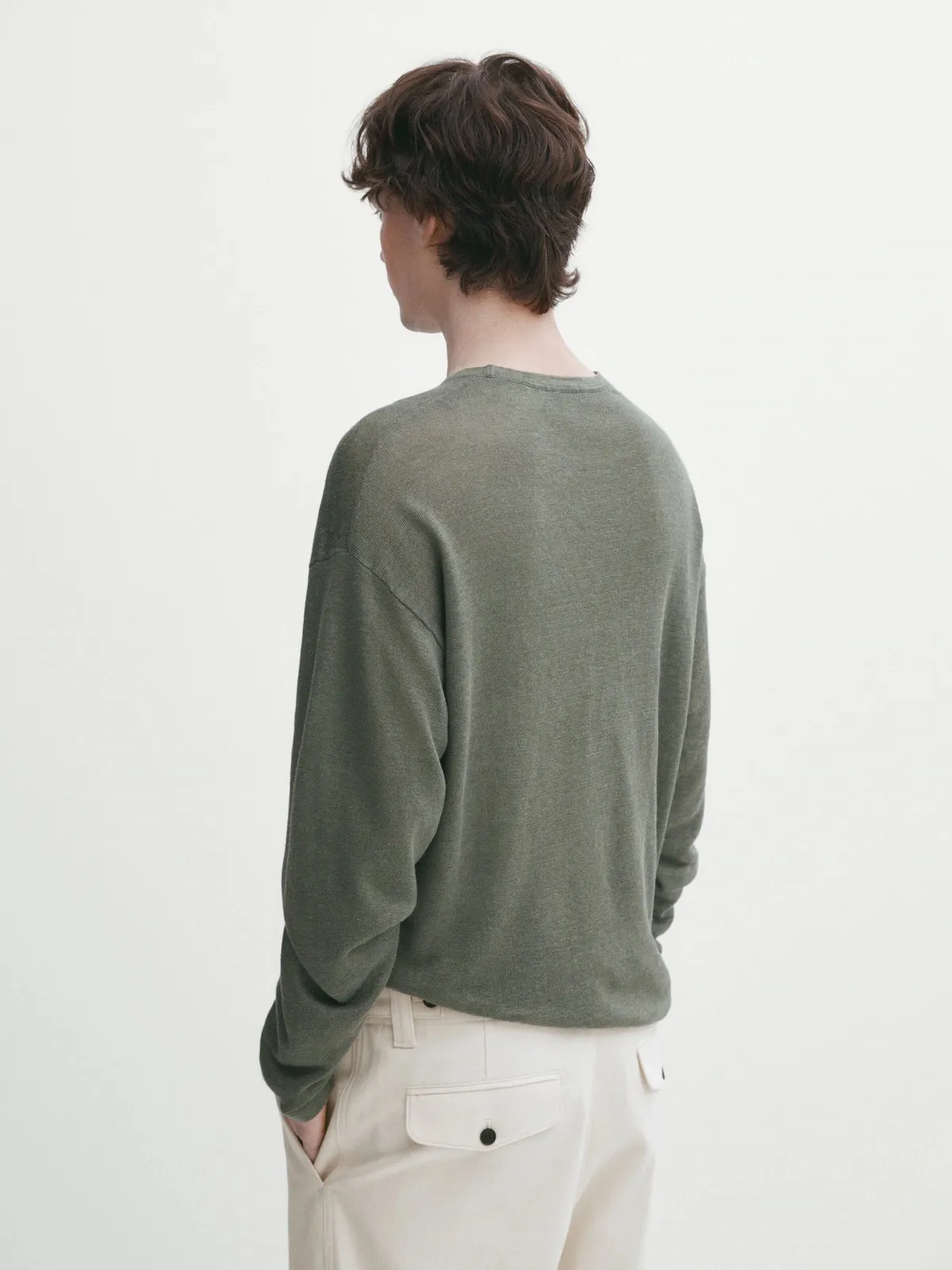 Massimo Dutti  |Linen Long Sleeves Plain Sweaters