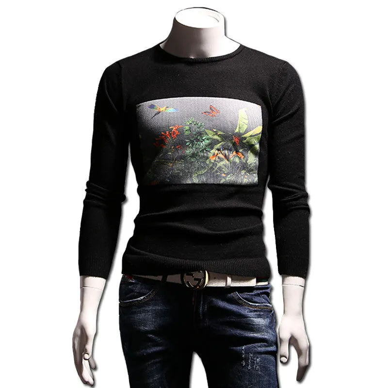 Men Knitted Floral Sweaters Pullovers Large Size Men's Casual Slim Fit Long Sleeved O Neck Sweaters Hombre SM6