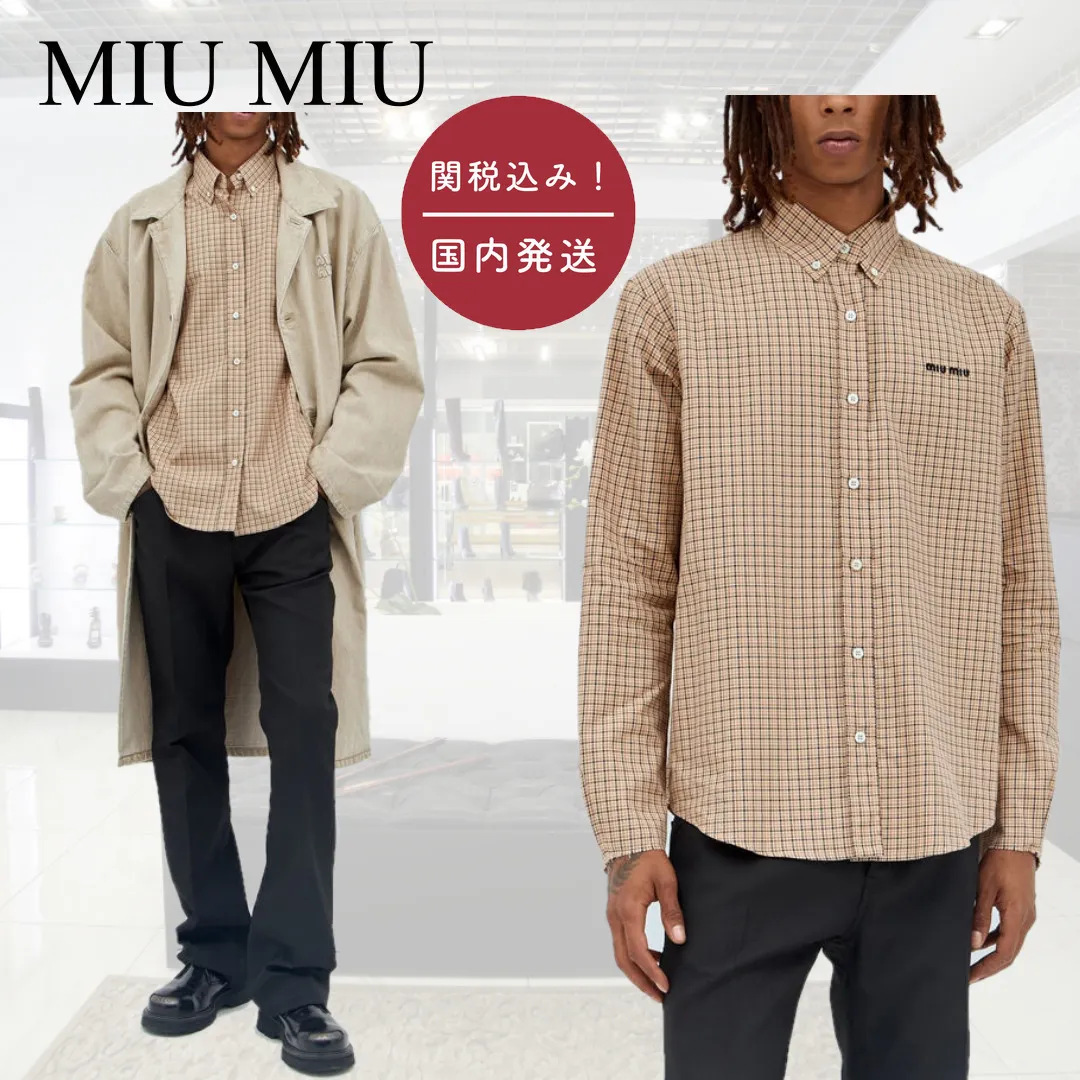 MiuMiu  |Other Plaid Patterns Long Sleeves Cotton Logo Shirts