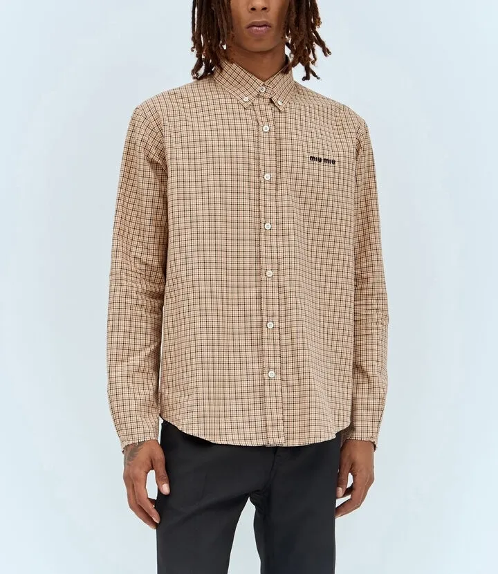 MiuMiu  |Other Plaid Patterns Long Sleeves Cotton Logo Shirts