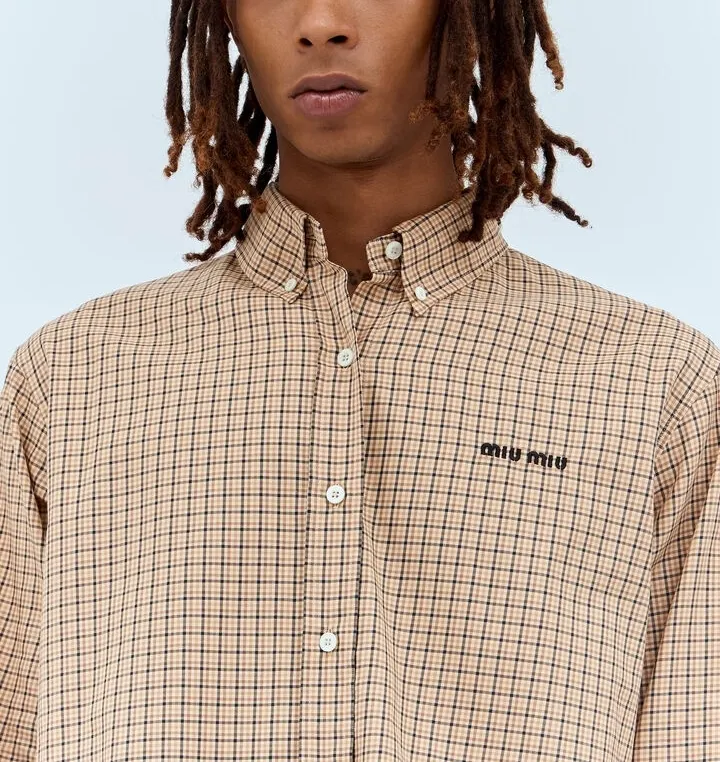 MiuMiu  |Other Plaid Patterns Long Sleeves Cotton Logo Shirts