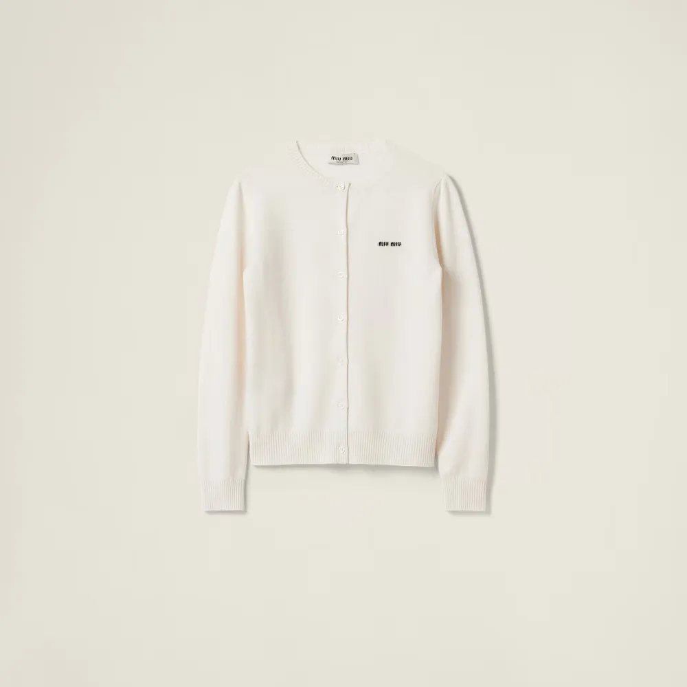 MiuMiu  |Wool Nylon Blended Fabrics Long Sleeves Plain Logo Cardigans