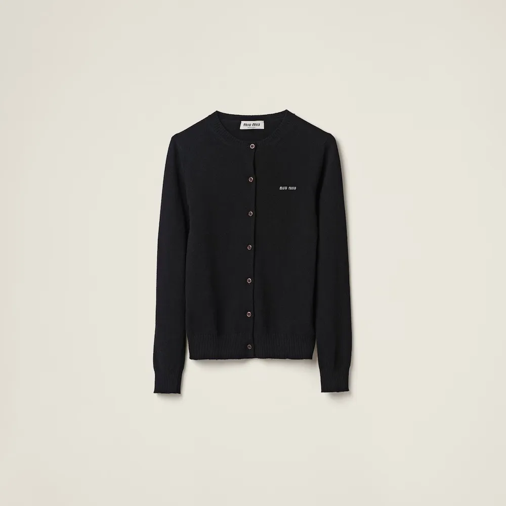 MiuMiu  |Wool Nylon Blended Fabrics Long Sleeves Plain Logo Cardigans