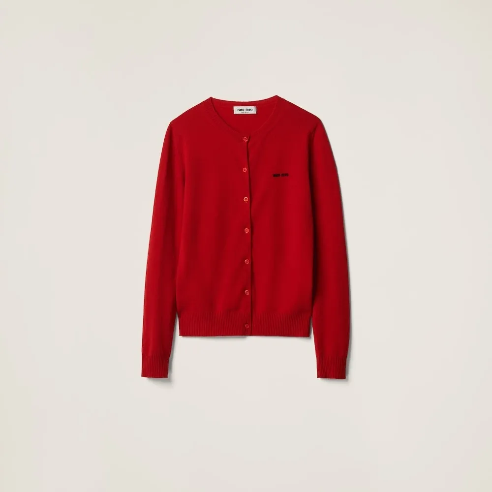 MiuMiu  |Wool Nylon Blended Fabrics Long Sleeves Plain Logo Cardigans