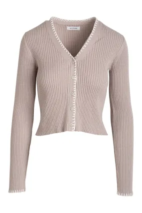 NAADAM - Cotton Cashmere Embroidered Rib Cardigan - Pebble