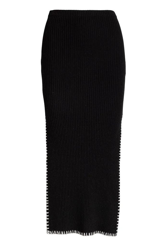 NAADAM - Cotton Cashmere Embroidered Rib Skirt - Black