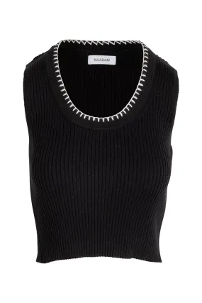 NAADAM - Cotton Cashmere Embroidered Rib Tank Top - Black