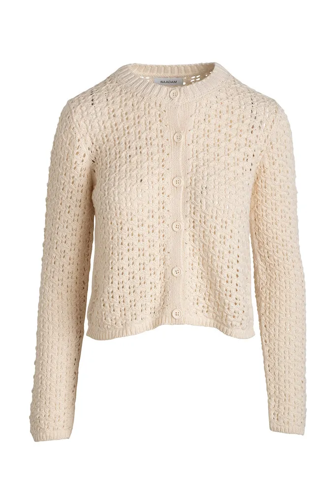 NAADAM - Pima Cotton Artisanal Stitch Crewneck Cardigan - Ivory