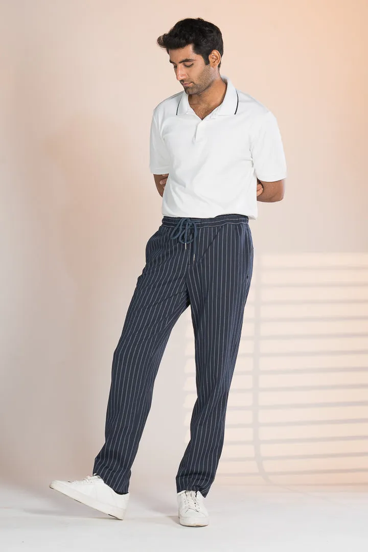 Navy Blue Pinstripe Power-Stretch Joggers