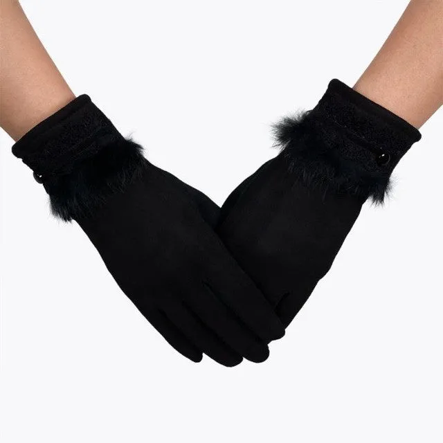 New Fashion Women Elegant Gloves For  Spirng  Warm Soft Cotton Faux Fur Wrist Gloves Female Gants SM6