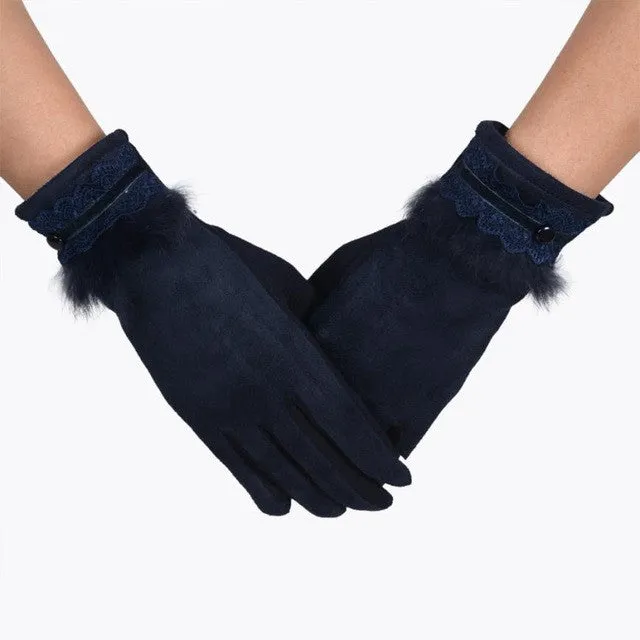 New Fashion Women Elegant Gloves For  Spirng  Warm Soft Cotton Faux Fur Wrist Gloves Female Gants SM6