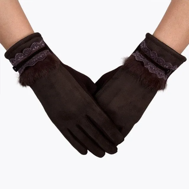 New Fashion Women Elegant Gloves For  Spirng  Warm Soft Cotton Faux Fur Wrist Gloves Female Gants SM6