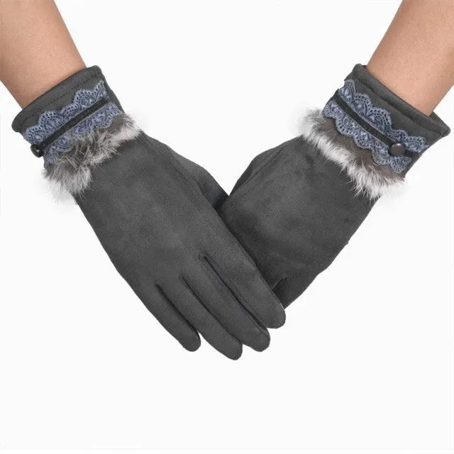 New Fashion Women Elegant Gloves For  Spirng  Warm Soft Cotton Faux Fur Wrist Gloves Female Gants SM6