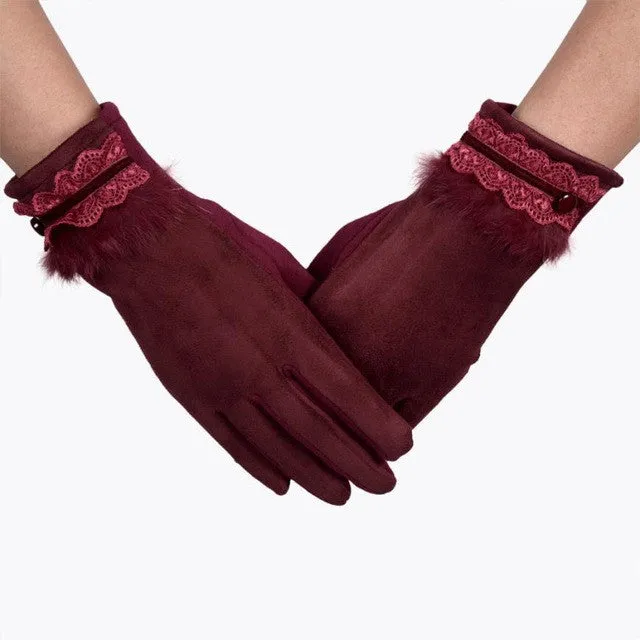 New Fashion Women Elegant Gloves For  Spirng  Warm Soft Cotton Faux Fur Wrist Gloves Female Gants SM6